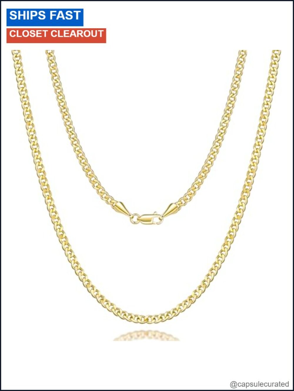 14k Gold Plated Cuban Link Chain Necklace 3mm Lobster Clasp 16"